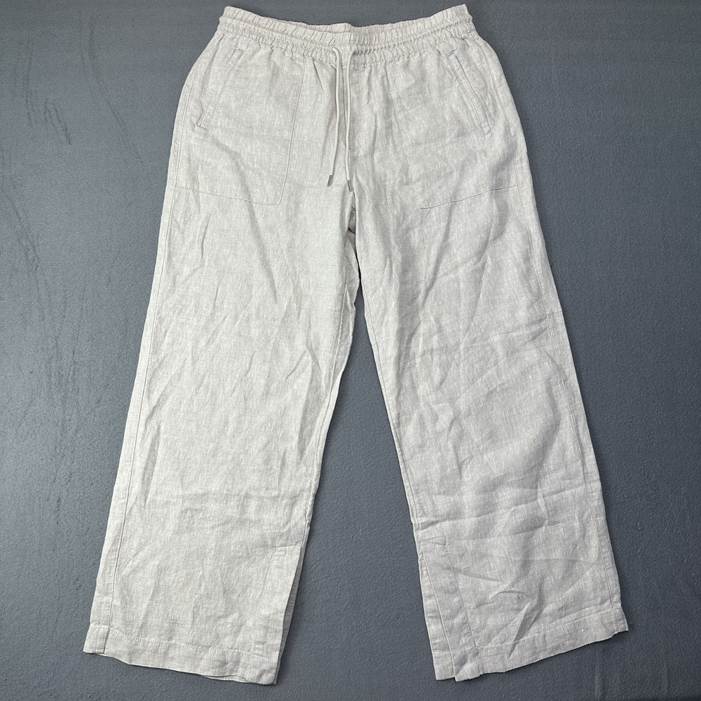 Athleta Women's Beige Retreat Linen High Rise Wide Leg Pants Size Extra Large